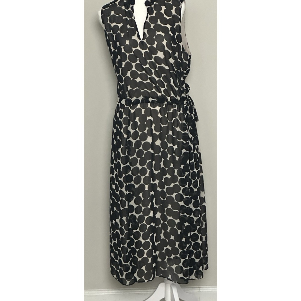 Anne Klein Beige Black Polk Dots Sleeveless Drawstring Floor Length Dress-Sz L